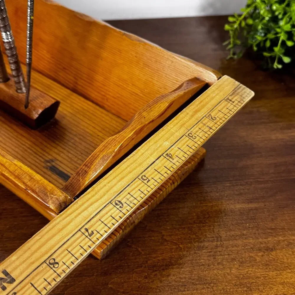 Vintage Handcrafted Wood Nut Cracker Bowl w/ 1 Crackers & 1 Pick Tray Box 7x13